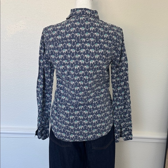 J. Crew Blue Elephant Block Print Button Down Shirt - Picture 3 of 4
